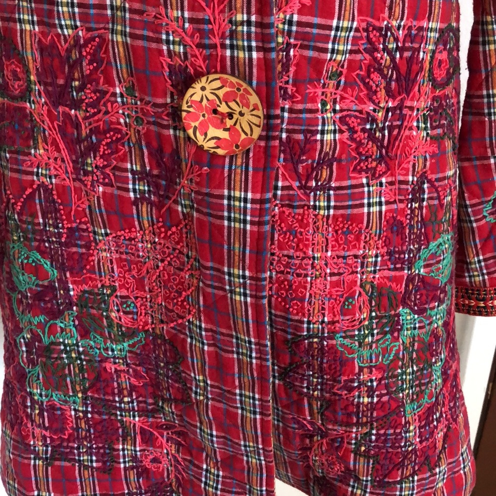 Retro embroidered plaid quilted jacket - Picture 4 of 5